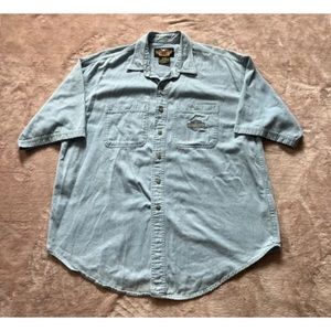 Harley Davidson Shirt‎ Mens 2XLarge Denim White Button Up Short Sleeve